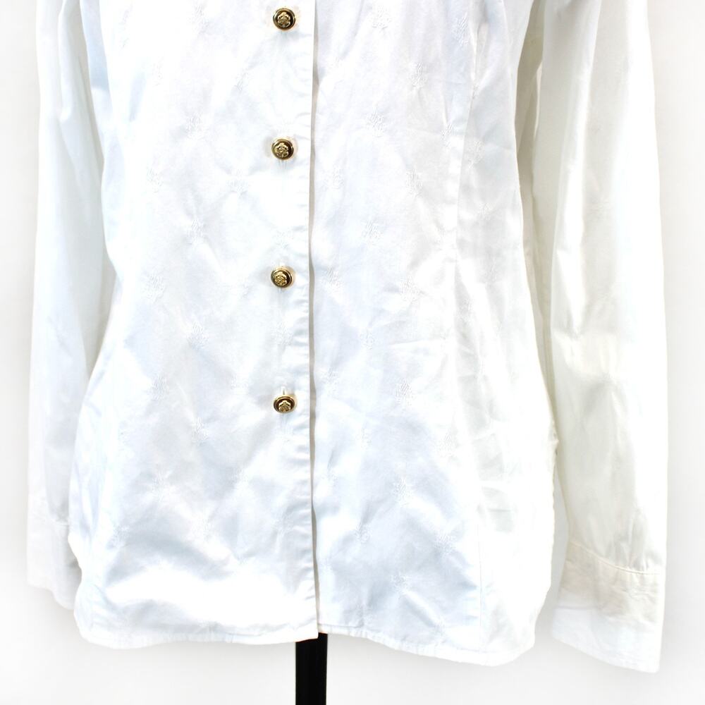 Talbots white embossed cotton button up long sleeve blouse shirt top slits 14 - Picture 4 of 9